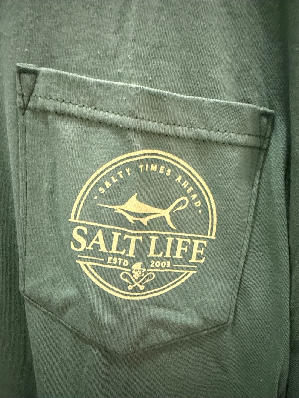 Salt Life Green Long Sleeve Pocket Tee with Yellow Chest Logo - Picture 2 of 5